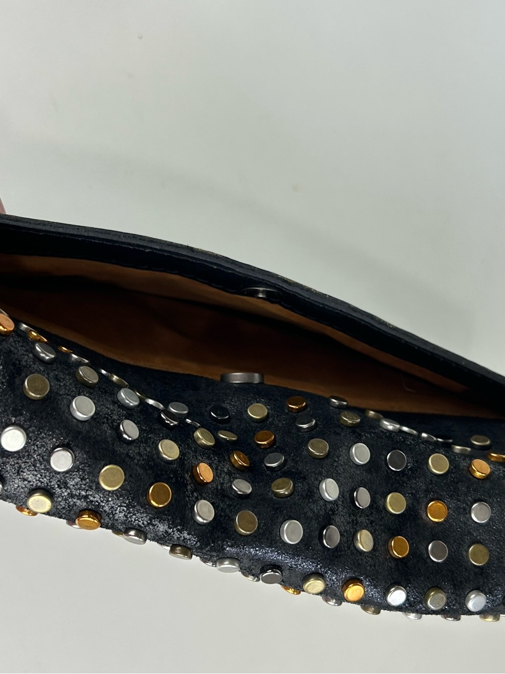 PATRICIA NASH BLACK STUDDED LEATHER LUISA FLAP CROSSBODY CLUTCH - Picture 14 of 16